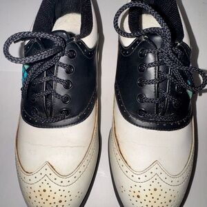 FOOTJOY GREENJOYS WING TIP VINTAGE GOLF SHOE WOMEN'S SZ 6 #48850 WHITE/BLACK
